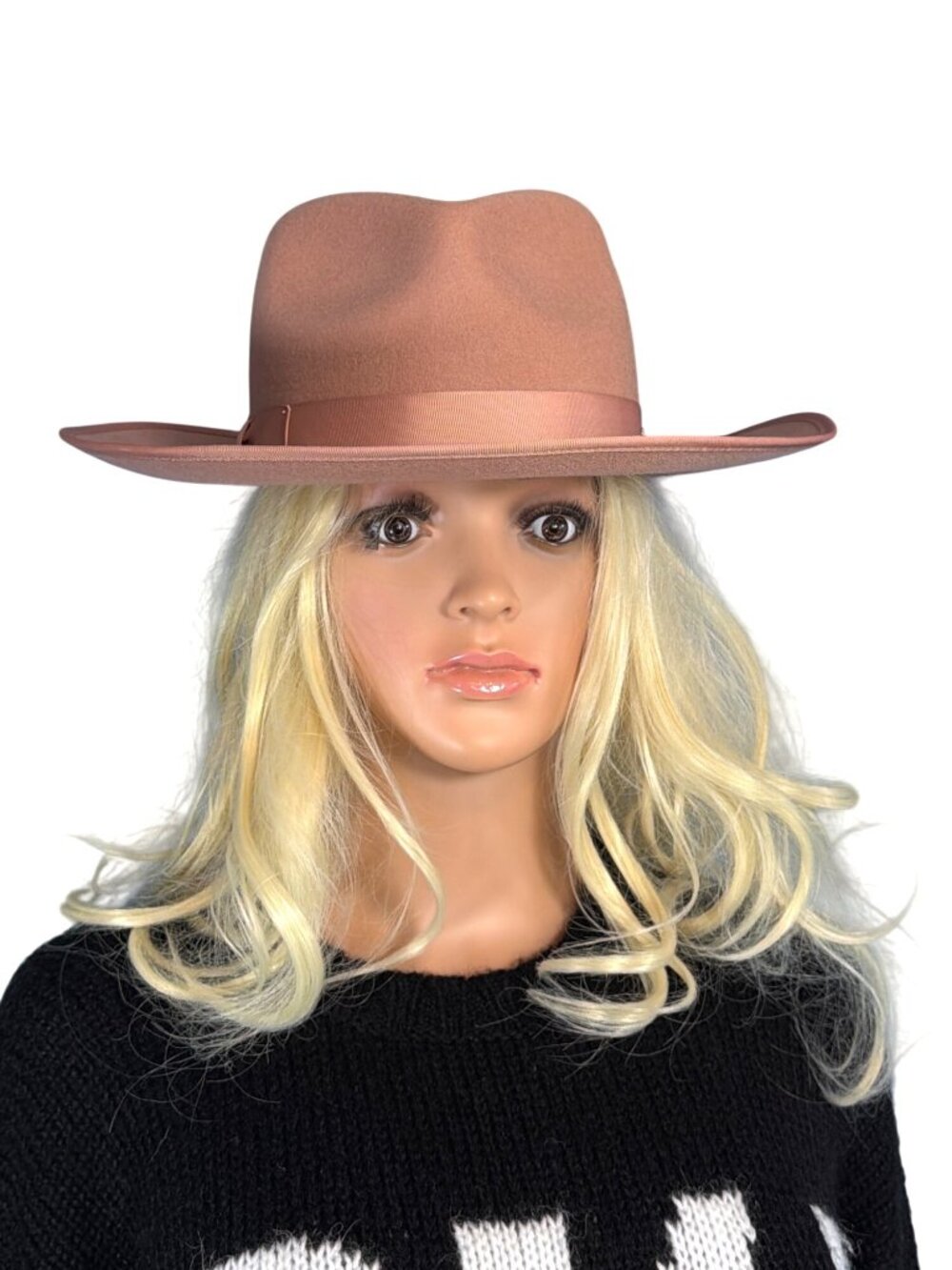 Gigi Pip Monroe Ranch Fedora Hat Australian Wool 59 M/L MSRP$146 Dusty Pink